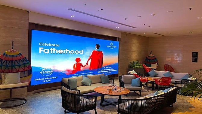 An LED video wall installed in a corporate space