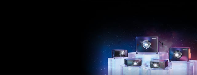 An array of cinema projectors